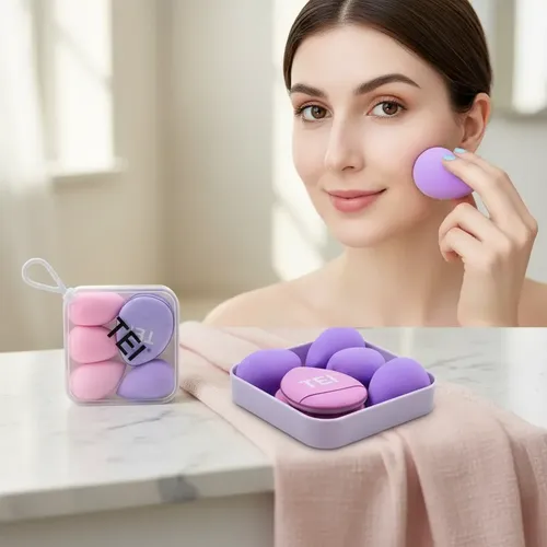 Set De 6 Mini Esponjas Makeup En Caja Kit De Viaje
