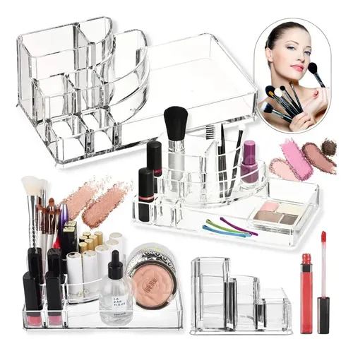 Organizador De Acrilico 8 Divisores Grande Porta Cosmeticos Color Transparente