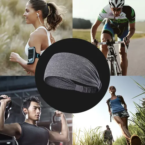 – 2 Pieces Polyester Fiber Sports Bandanas, Sweat / Black+gray