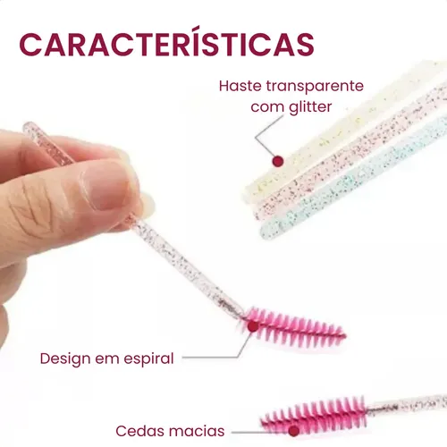 Pack de 50 Cepillos Desechables para Pestañas y Cejas Rosa con Brillo