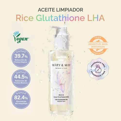 Limpiador en Aceite Mary & May con Arroz y Glutatión, LHA Exfoliante para Doble Limpieza