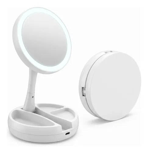 Espejo Doble Cara Luz Led Maquillaje Articulado Aumento Base