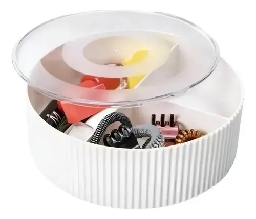 Organizador Maquillaje 3 Divisiones Diseño Rayado Con Tapa Organización Brochas Labiales Blanco Craco