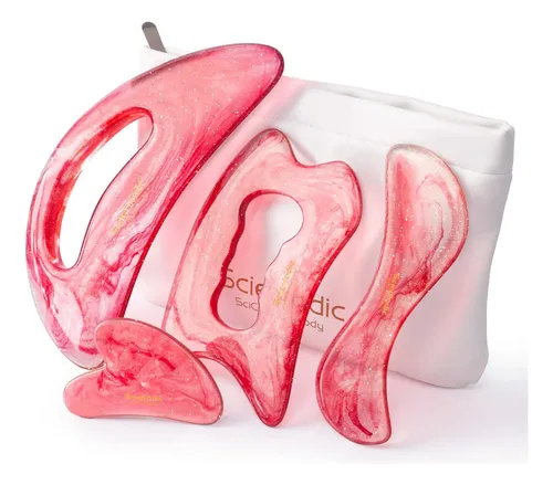 Kit 4 Herramientas Gua Sha Masaje Facial Corporal Rojo