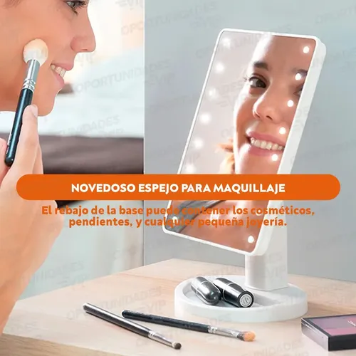 Espejo Rectangular Maquillaje 16 Luces Leds 360 A Pila