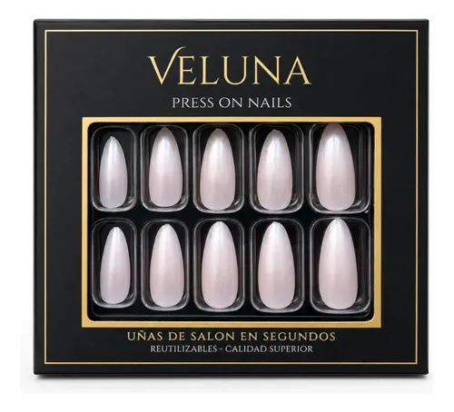 Uñas Postizas Press On Francesitas Reutilizable Veluna – Francesita Almendra Nude Rosé