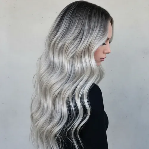 Peluquería Mujer Larga Ondas Grandes Negro Gris Degradado T Css0725w1