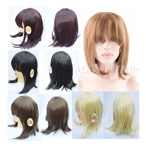 Pelucas Cortas Carre Cosplay Kanekalon Borgoña Uso Diario