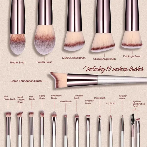 Set De 18 Brochas De Maquillaje Bs-mall Champagne