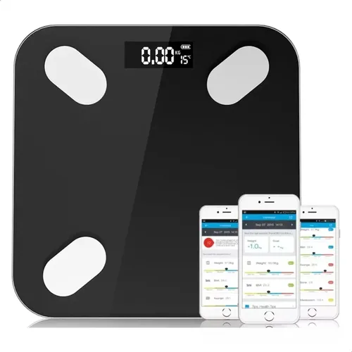 Balanza Digital Bluetooth Negra 180kg Vidrio Medidor Grasa Corporal