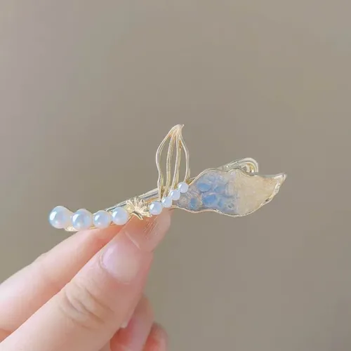 Pinza De Pelo Con Cola De Pez Y Perlas De Cristal Para Mujer
