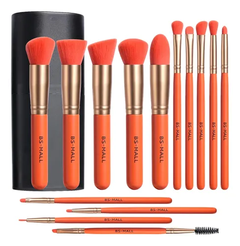 Set De Brochas Para Maquillaje Bs-mall 14 Unidades Naranja