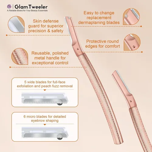 Kit De Cuchillas Para Rostro Y Cejas Glamtweeler Oro Rosa