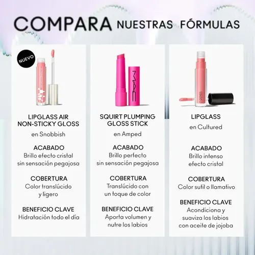 Brillo Labial Mac Lipglass Air | Zephyr | Glossy No-pegajoso | Hidratante Ligero