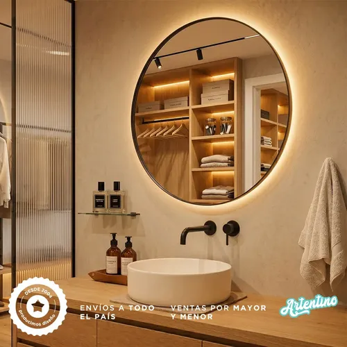 Espejo Led Pared Decorativo Baño Marco Hierro Redondo 70 Cm