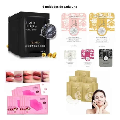 Set Skincare Mascarillas+labios+ojeras+espinillas X6 Un