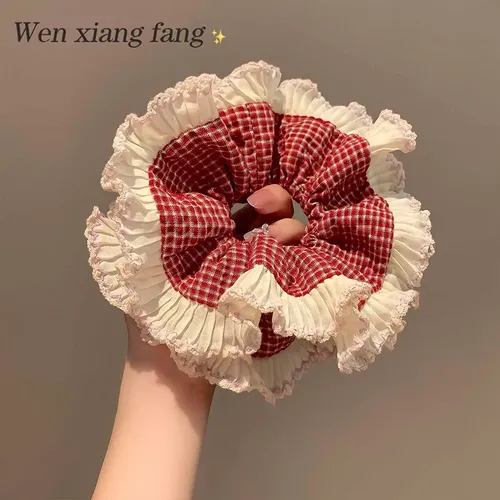 Cinta Scrunchie Retro De Cuadros Rojos Doble Capa 2026