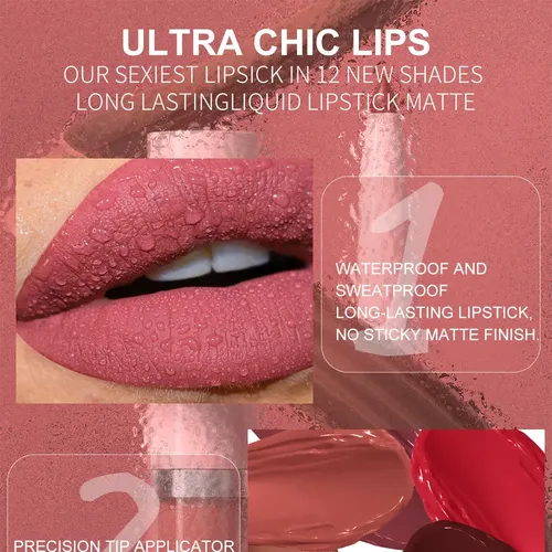 Set De Lápiz Labial Líquido Mate Y Lápiz De Contorno 2 En 1: