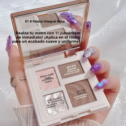 Paleta 4 En 1 Iluminador Contorno Polvo Compacto Maquillaje