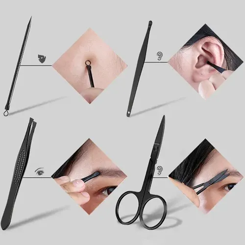 Kit Manicura Pedicura Negro 7 Piezas Con Estuche