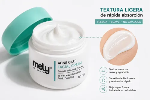 Crema Facial Mely Acido Salicilico Hialuronico Te Verde 50g
