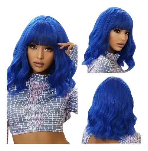 6.21 Jf Pelucas Mujer Cosplay Larga Ondulada Plateado Azul