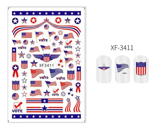 2 Nuevas Pegatinas De Arte De Uñas Con Bandera Americana