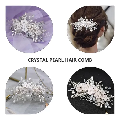 Peineta Para El Pelo Pretty Crystal Pearl, Elegante Peineta