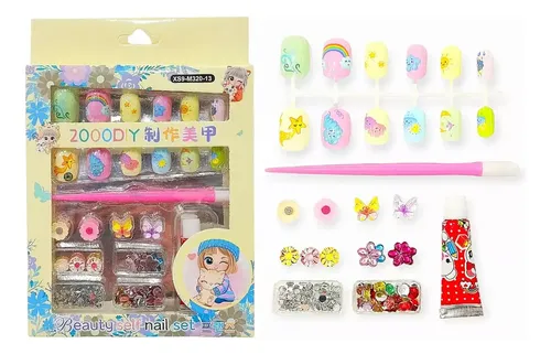 Set De Uñas Postisas Y Strass Infantil Para Nenas