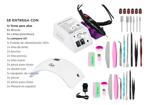 Kit Uñas Gadnic Torno T20K 20000 RPM Cabina UV LED 48W Secado Rapido Manicura Completa