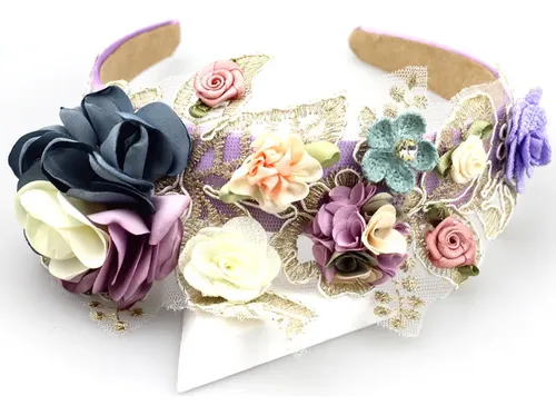 Vincha 3d Floral Bordada Encaje Diy Clip De Pelo