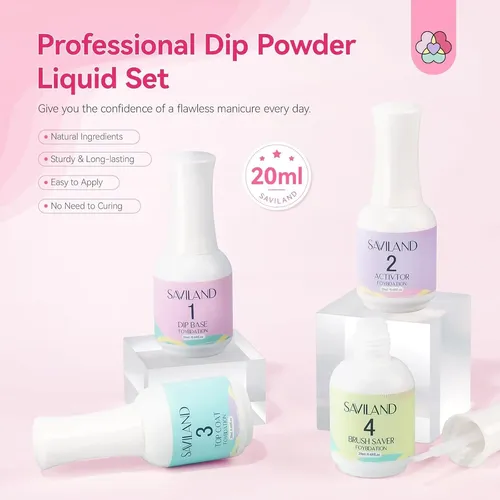 Set De Uñas En Polvo Dip Saviland 20 Ml Con Base Y