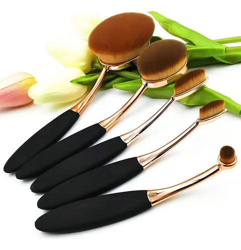 Set Brochas Pinceles Ovaladas Gold Rose Make Up Profesional Negro