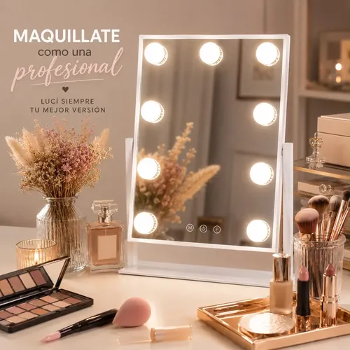 Espejo De Maquillaje Con Luces Led 3 Tonos Táctil 9leds
