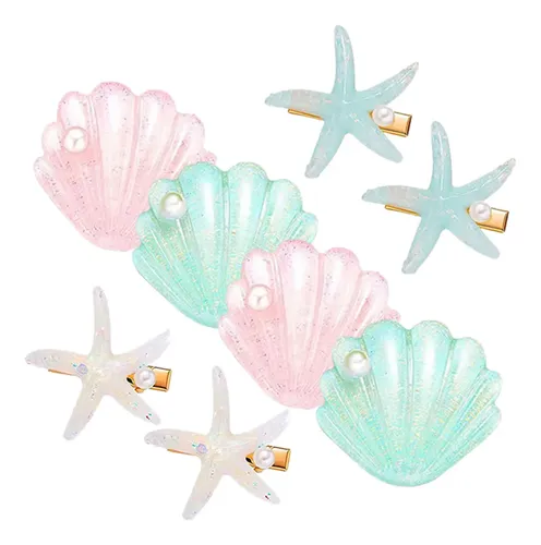 8 Clips De Conchas Y Estrellas De Mar Para El Cabello Niñas