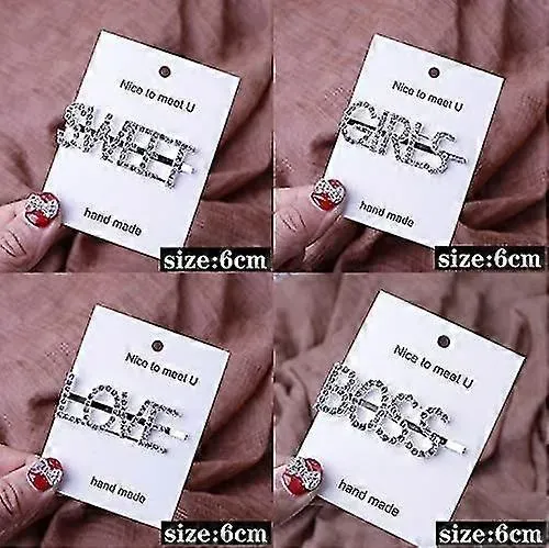 Pinza Para El Pelo Sparkly Word, Broches Con Letras Crystal