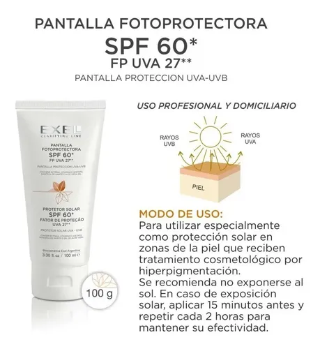 Pantalla Solar Fotoprotectora Spf 60 Exel 100ml Antimanchas.