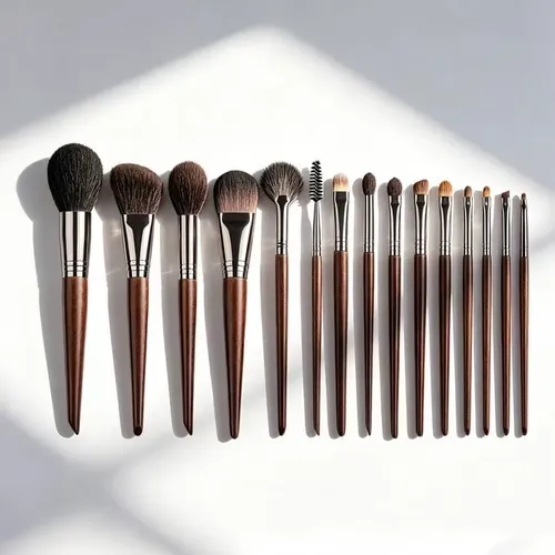 Set De 14 Pinceles De Maquillaje Pincel De Polvo Madera Roja