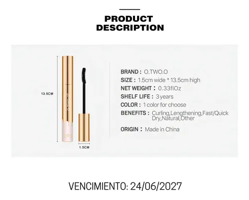 Rímel O.Two.O Pestañas Largas y Levantadas Waterproof Negro