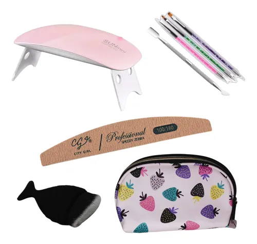 Kit Uñas Manicura Basico Mini Cabina Pinceles Lima Brocha