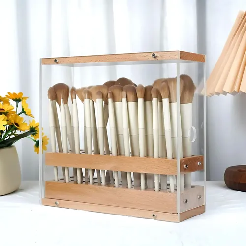 Porta Brochas Y Pinceles Norcel, Organizador De Maquillaje Cerrado De Madera Y Acrilico