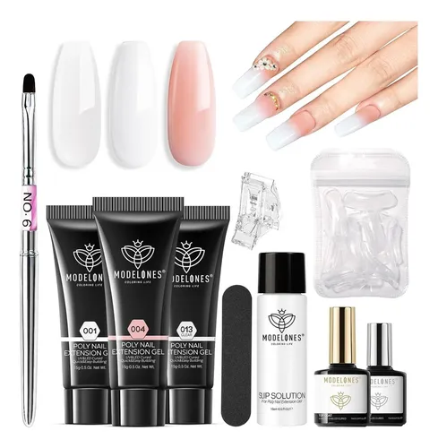 Kit Polygel Para Uñas Modelones 3 Colores Con Moldes Y