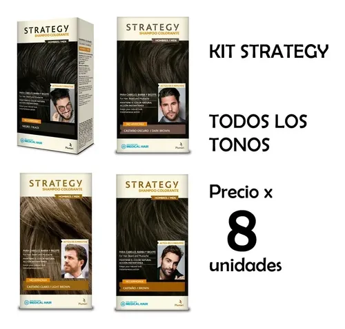Shampoo Colorante Strategy Men Cabello, Barba Y Bigote 5 Min