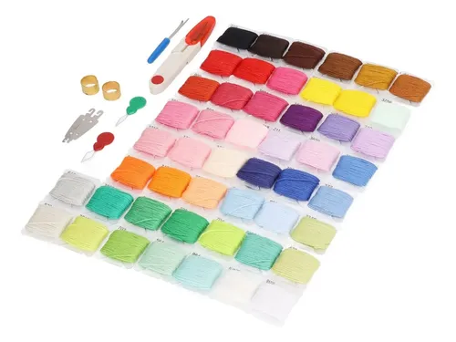 Kit 50 Hilos De Punto De Cruz Con Caja Y Agujas, Bordado Man