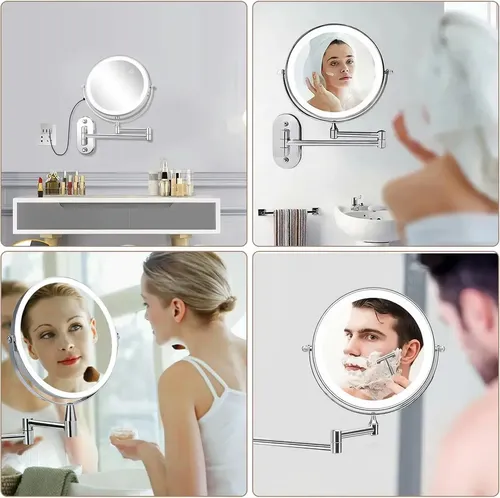 Espejo De Maquillaje De Pared Recargable Con Tricolor Luz