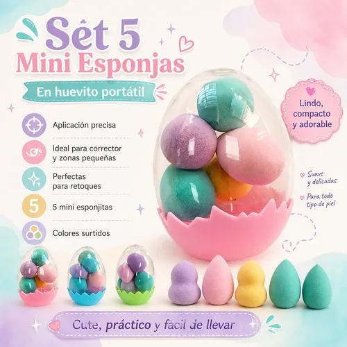 Set 5 Mini Esponjas Maquillaje En Huevito Portátil