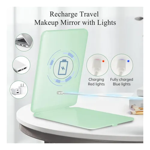 Espejo De Maquillaje Con Luz Led Funtouch Recargable Cyan