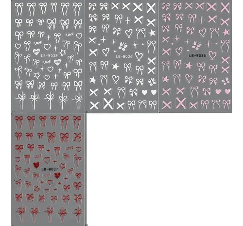 Calcomanías For Uñas Con Lazo En Relieve 3d, Juego De 12