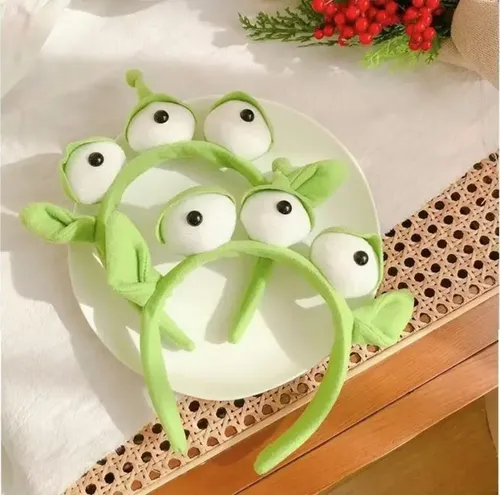 Vincha Rana De Tres Ojos Peluche 2 Piezas Verde