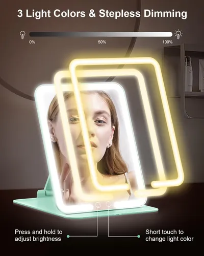 Espejo De Maquillaje Gospire Con Luz Led 10x Plegable Verde